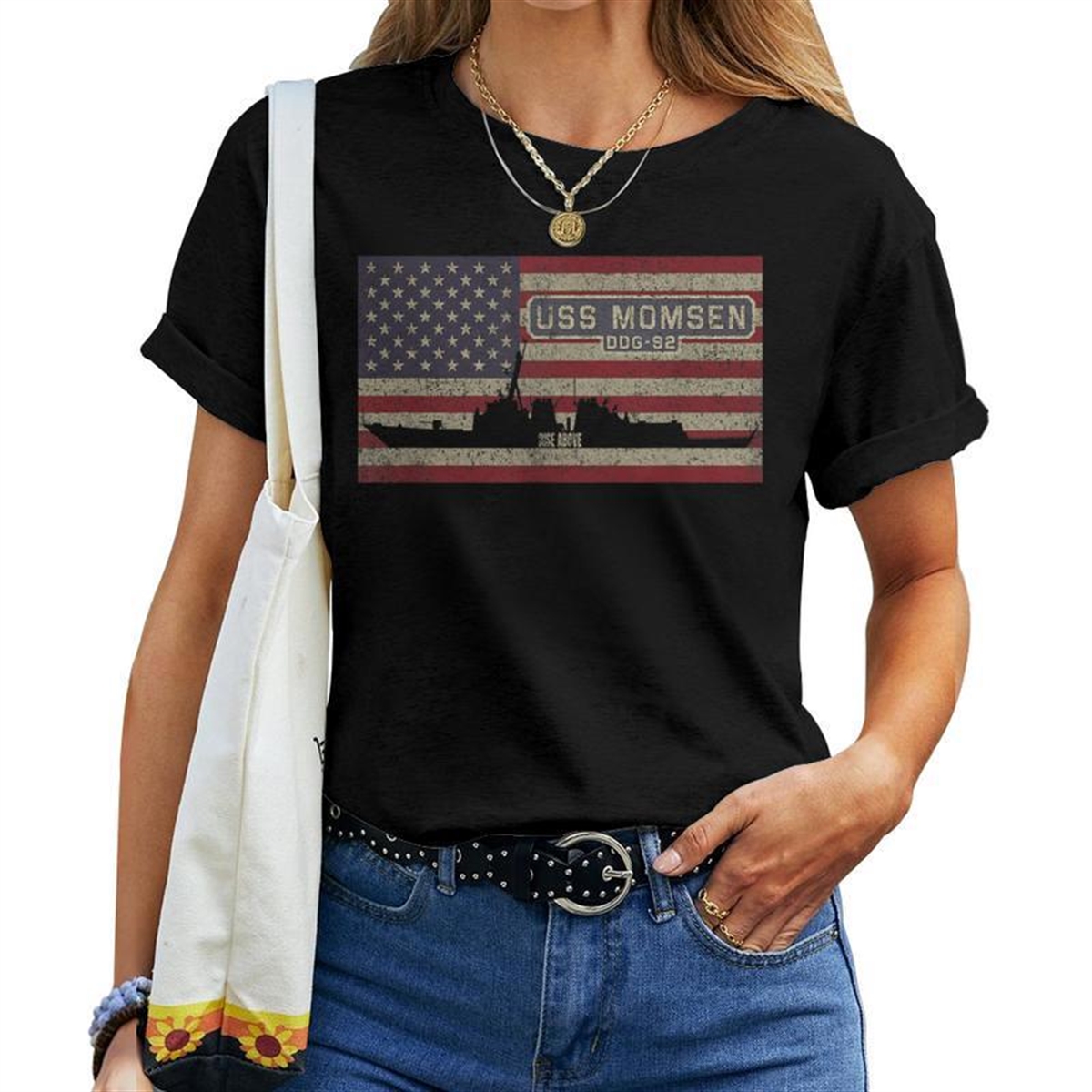 Uss Momsen Ddg-92 Destroyer Ship Usa Flag Women T-shirt