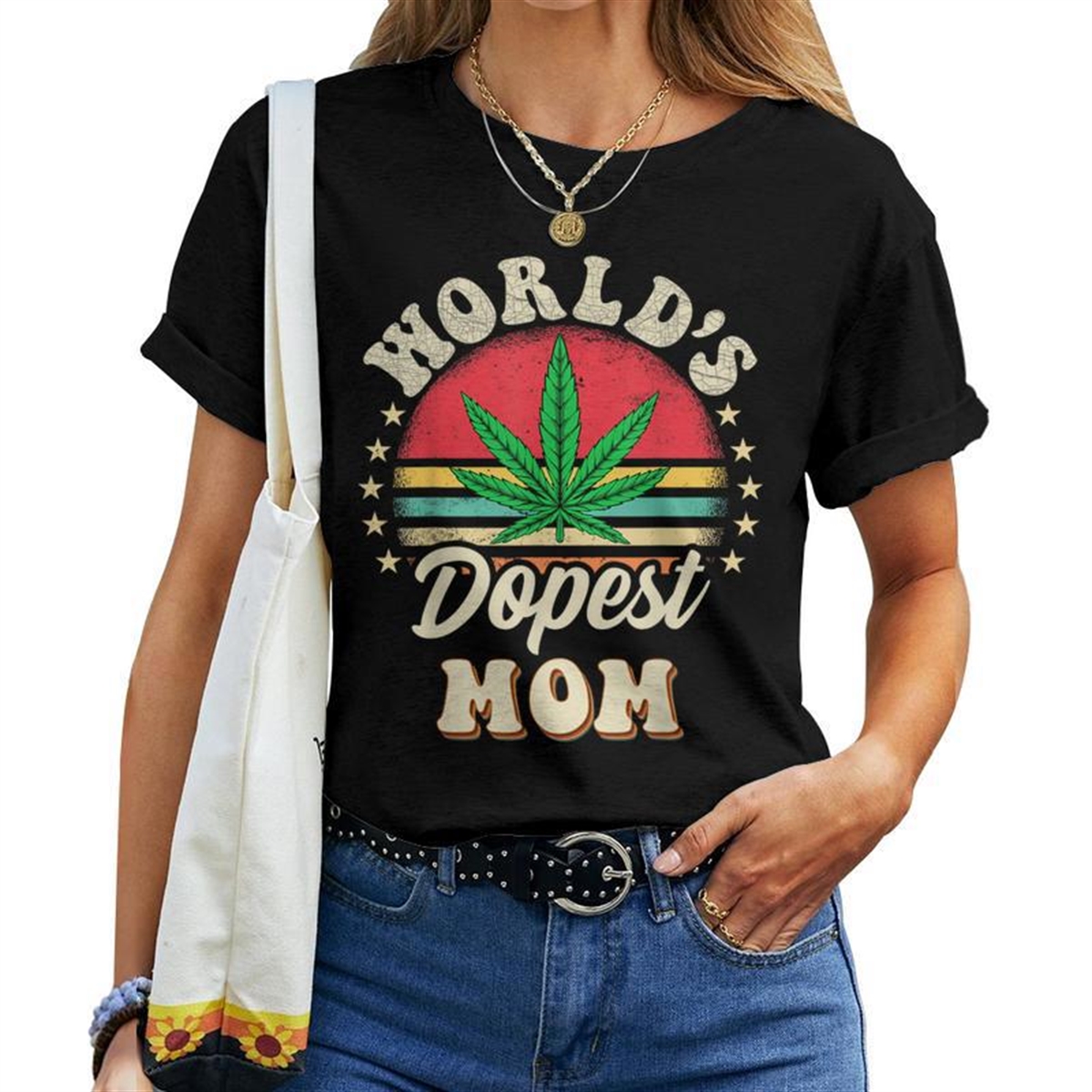 Worlds Dopest Mom Vintage Sunset 420 Family Matching Outfits Women T-shirt